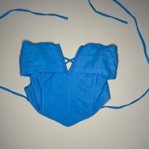 Blue blush lace back crop top